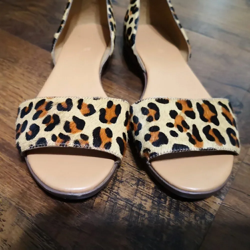 J. Crew‎ Morgan Leopard Calf Hair Peep-toe Flats Size 6